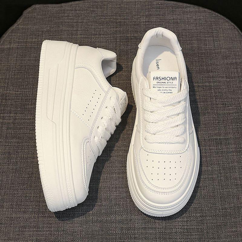Leather platform white shoes women's spring and summer 2025 new muffin platform height increase casual sports shoes versatile women's shoes