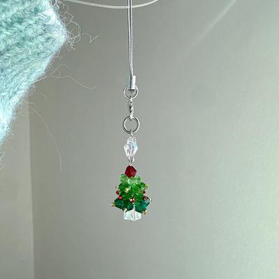 Cute Christmas Mobile Phone Straps  Bead Christmas Tree Keychain Lanyard Bag Pendant Decoration   Year Gift