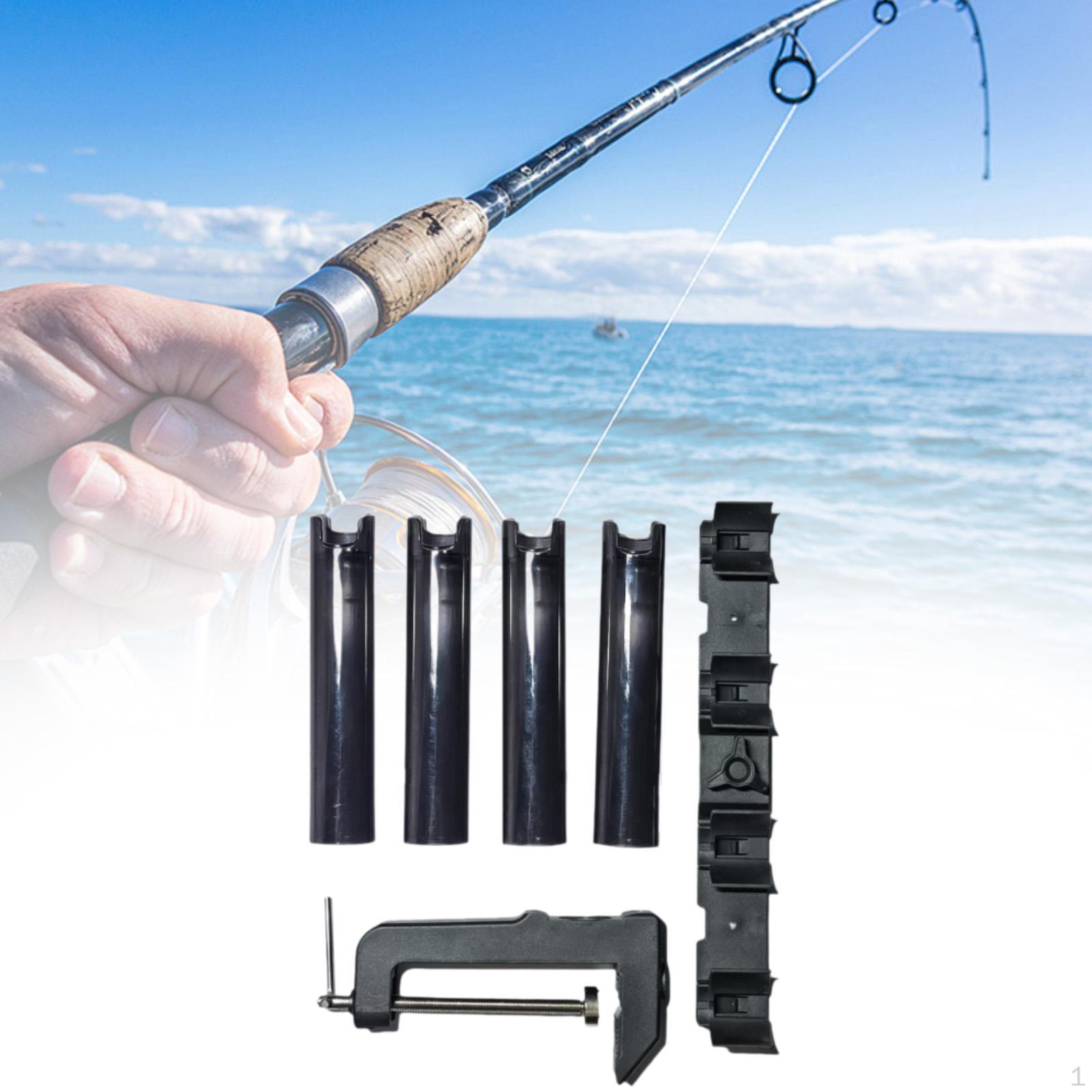 

4 Tube Fishing Rod Holder Pole Organizer Outdoor Hold Rods Wall with Clamp