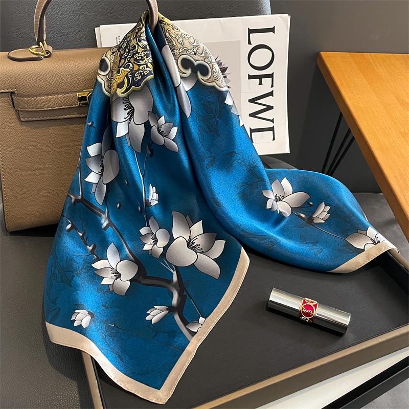 Lenço Quadrado de Cetim de Seda 100% Puro Alta Qualidade para Mulheres Estampado Bolsa de Mão Pulseiras de Pulso Xale Feminino Lenço de Pescoço Foulard