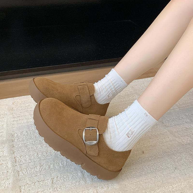 

Матовые женские новые осенние туфли Boken на толстой подошве в стиле ретро на мягкой подошве, туфли-дудочки на плоской подошве 40 хаки