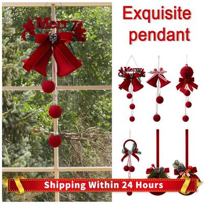 Velvet Hanging Ornament Flocked Window Pendant Bells Hanging Pendant for Christmas Window Storefront Home Decor