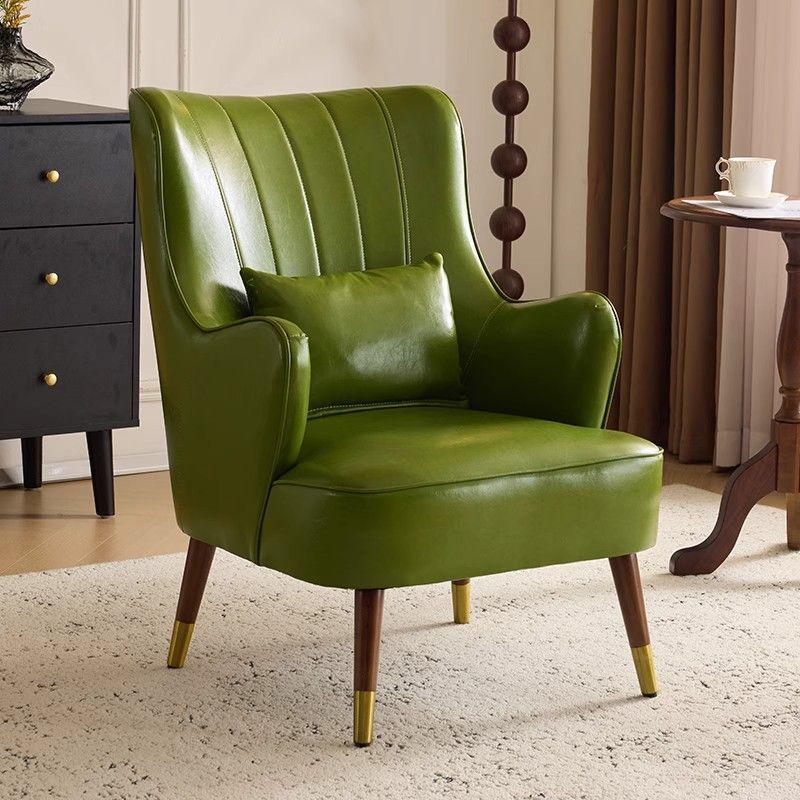 Compact Wax Leather Sofa Chair for Small Apartments, Living Rooms, Bedrooms, Balconies, or Receptions - Light Luxury Style, Tiger Design.