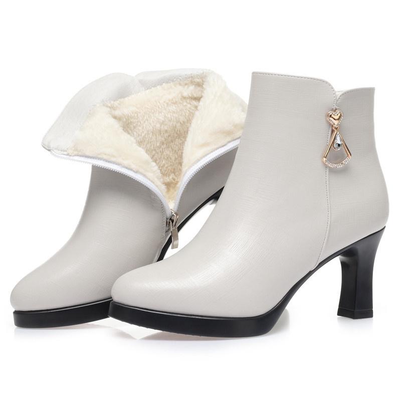 

Модные зимние теплые фирменные дизайнерские сапоги на шпильках с боковой молнией на высоком каблуке в лаконичном стиле с металлическим украшением и кристаллами для офиса 36(Foot23cm)