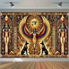 Mysterious ancient Egyptian art tapestry - polyester wall hanging featuring hieroglyphics and a golden-winged goddess
