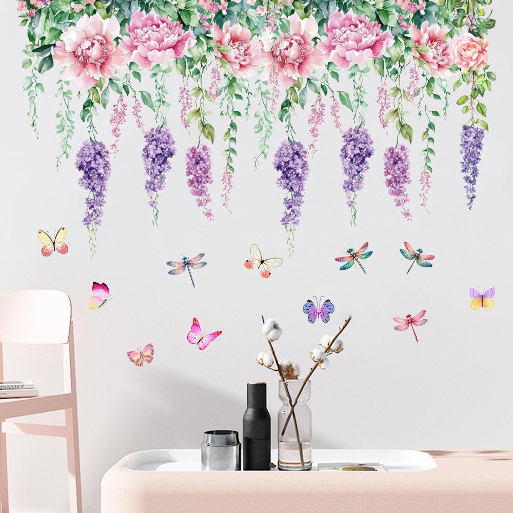 Flower Plants Wall Stickers Home Decoration Bedroom Adhesive Decals Wallpaper