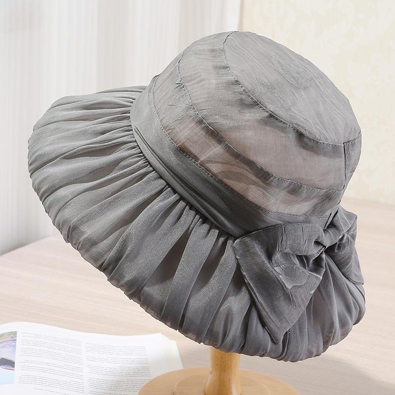 New bow seersucker sun hat children spring and summer big brim foldable sunscreen thin mesh hat