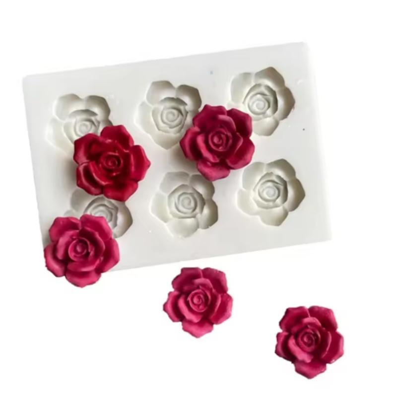 6-Hole Rose Peony Silicone Mold Handmade Mini Flower Shaped Candy Chocolate Cake Surface Decoration Baking Tool Resin Craft Mold