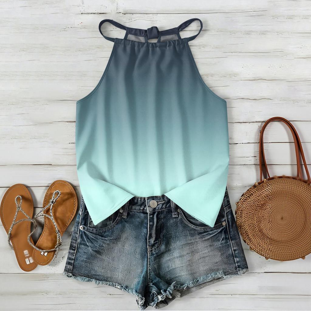 Damen ärmelloses Tanktop im Bohemian-Stil mit Farbverlaufdruck, lässig locker geschnitten, Sommer-Oberteil Weste Bluse für den täglichen Gebrauch