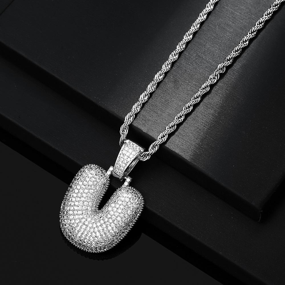 Hot Selling European and American Hip-hop Necklace with 26 English Letter Pendants, Men's and Women's Trendy Zircon Necklace