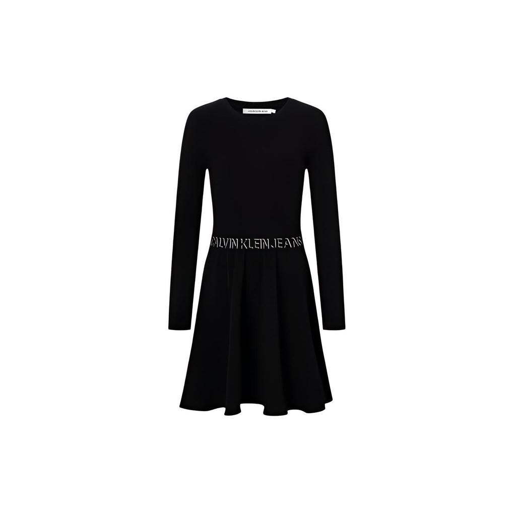 Calvin Klein Fashion Jacquard Waistband Long Sleeve Dress Women Dresses Black ZW01912-BEH