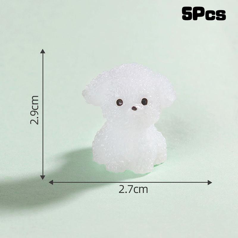 5er-Packung Kawaii Cartoon Leuchtende Mini-Hundefiguren aus Kunstharz, Miniaturstatuen, Kreative Mode, DIY-Heimdekorationsaccessoires, Geschenke