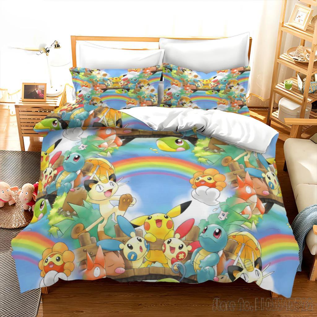 

Pokemon Bedding Set Cartoon Anime Children Bedroom Quilt Cover Boy Girl Bedclothes Single Double King Pikachu Duvet Cover Gift AU Single(140*210cm)3pcs