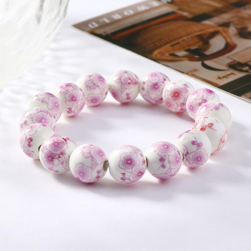 Ceramic beaded flower bracelet women's retro medium and high-end sense simple Jingdezhen bracelet.