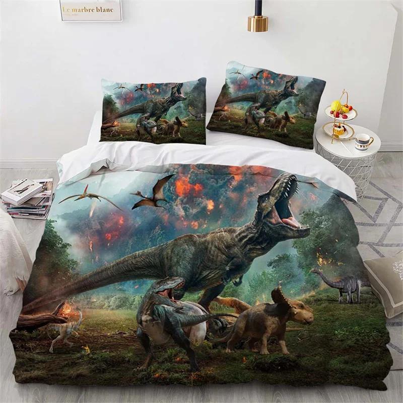 Dinosaur Duvet Cover Jurassic Age Tyrannosaurus Rex Bedding Set Twin King For Kids Boys Room Microfiber 3D Print Comforter Cover