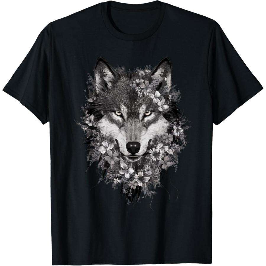 Floral Wolf Vintage Flowers Wolf Face for Wolves Lover T-Shirt(1) XXXXXL