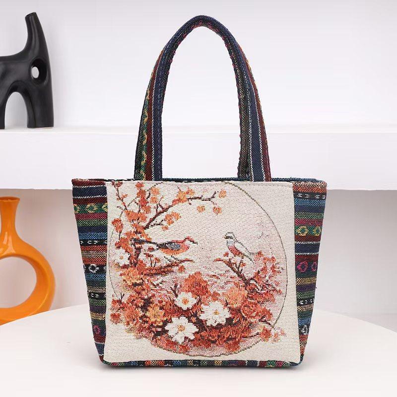 Colorful Parrot Ethnic Style Tote Bag With Embroidered Details For Outings