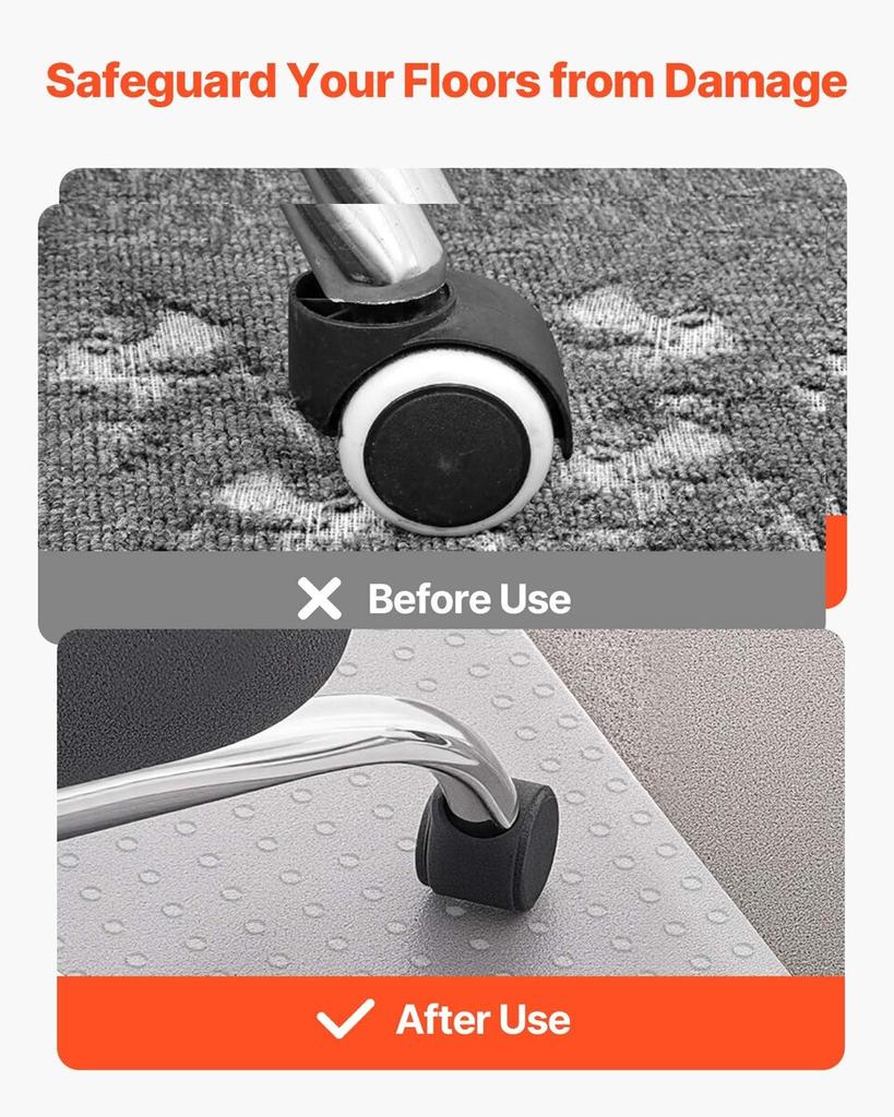 Chair Mat, 915 x 1225 mm Office Chair Mat for Carpeted Floors, Plastic Floor Protector Rug with Studded, Non-Slip & Easy to Clean, Smooth Glide Under