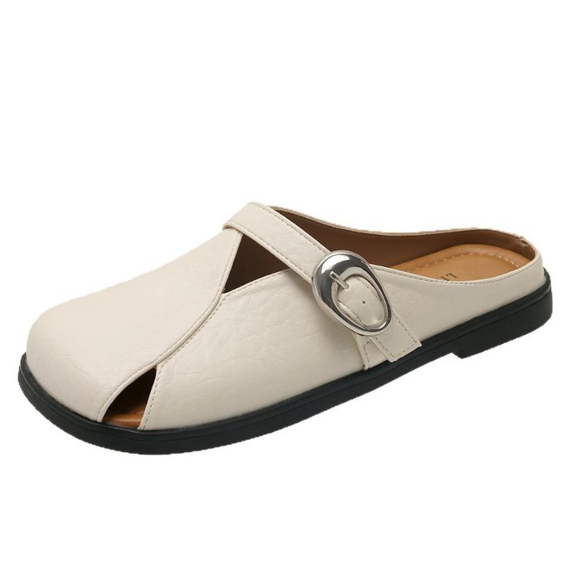Summer wear lazy people with one foot and half slippers women's retro cool slippers low-heeled square head shoes