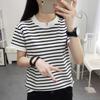 Summer Women's Loose Cotton Short-sleeved T-shirt Striped Half-sleeved Commuter Top