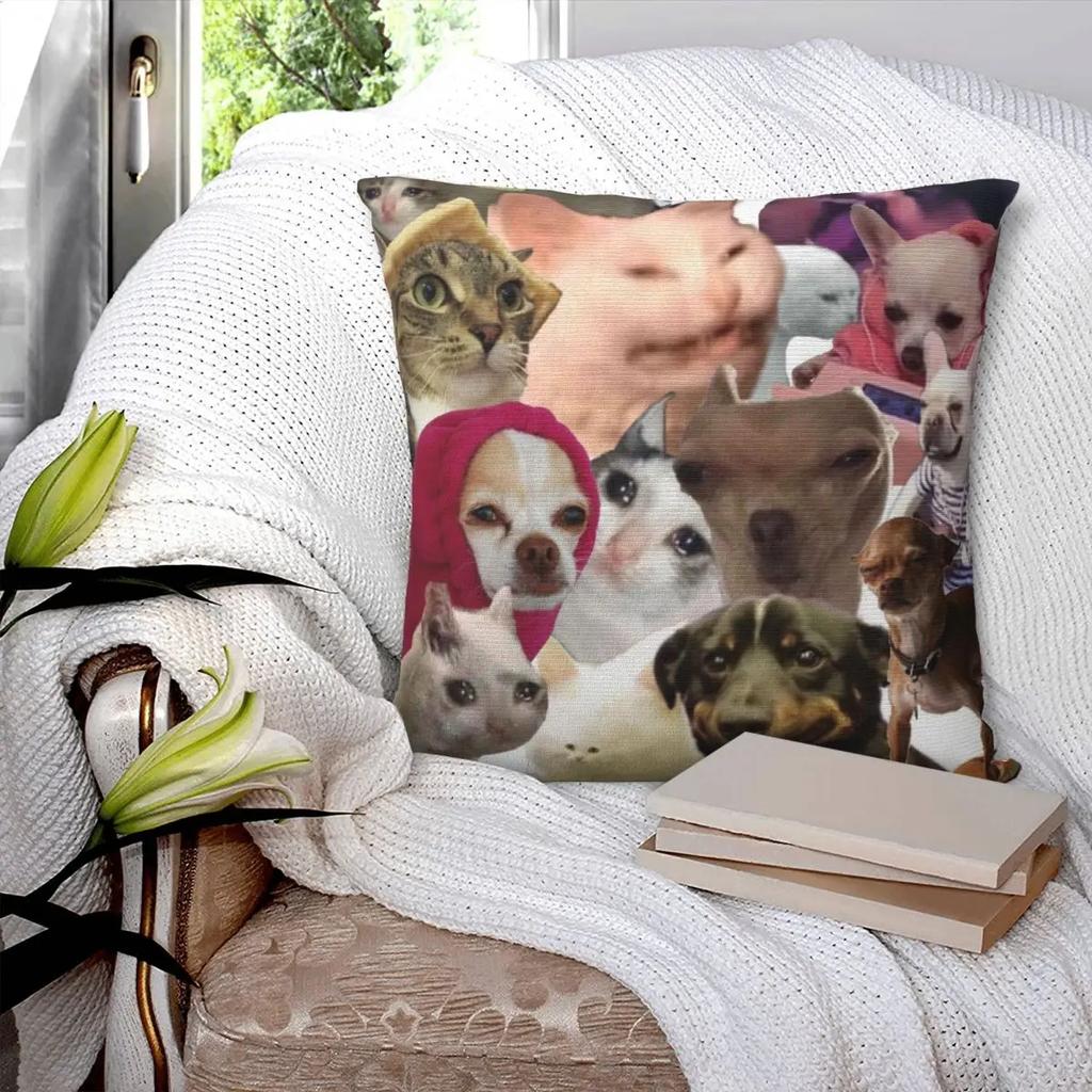 Animal Meme Collage Pillowcase Printing Polyester Cushion Cover Decorations Funny Cute Pillow Case Cover Home Square