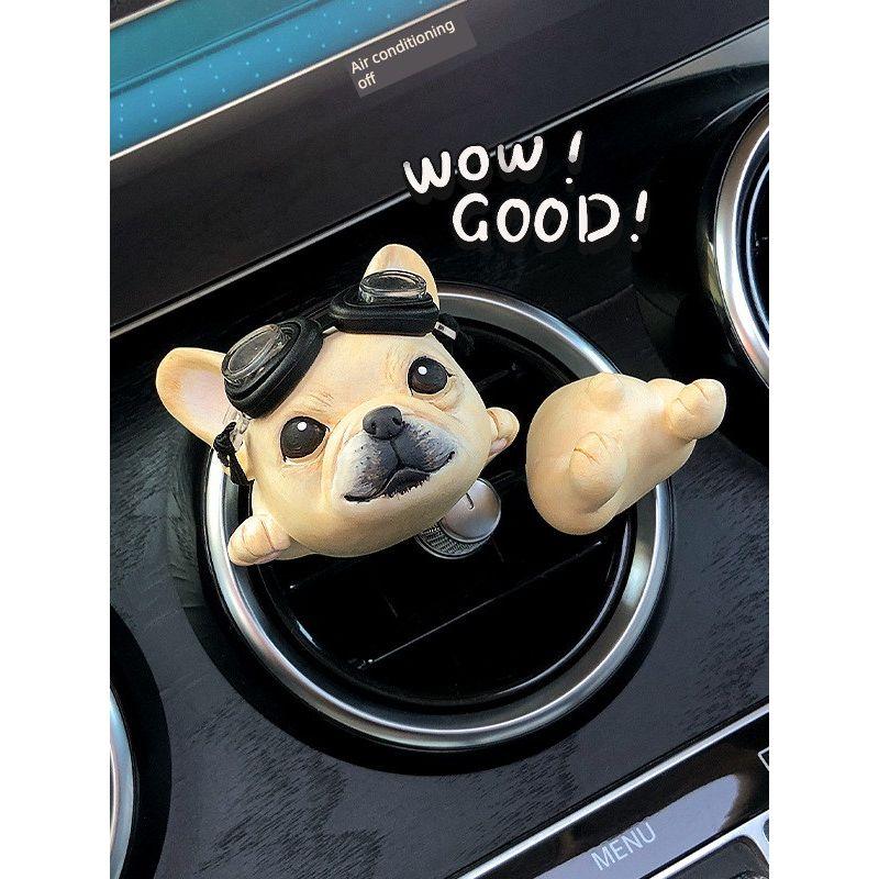 Creative Cute and Quirky French Bulldog Puppy Car Air Freshener Hand-Painted Aroma Diffuser Stone Air Vent Decoration Fragrance Car Interior for Women