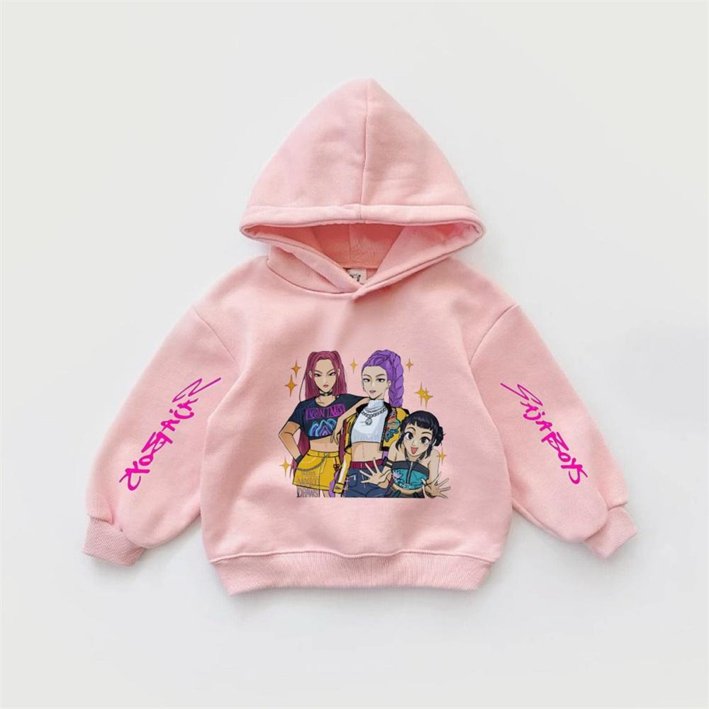 Pink Hoodies Demon Huntrix Long-sleeved Sweatshirts Girls Child Trendy Casual Hooded Tops Kids New Loose Fashion Autumn Wear