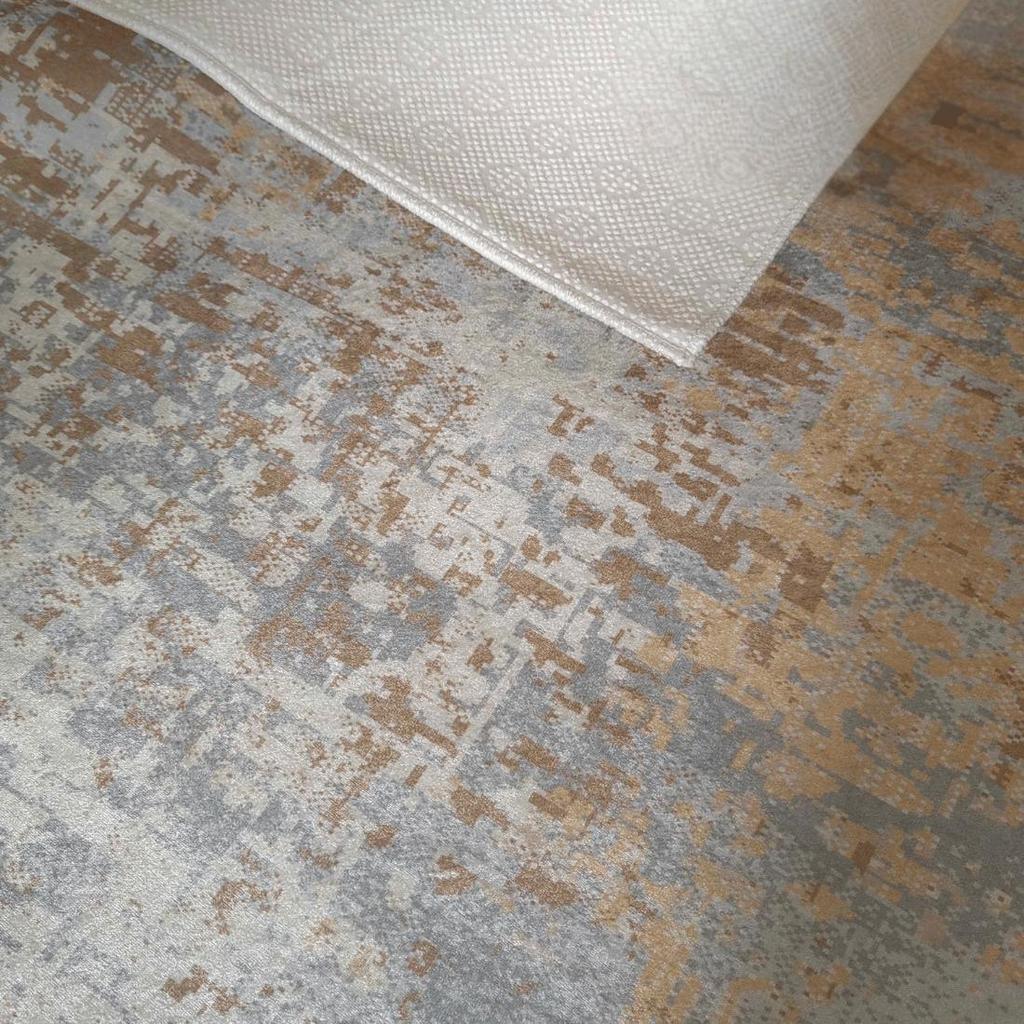 Gri ve Bej Tonlarında Modern Desenli Yolluk, Kaymaz Tabanlı Yıkanabilir Mutfak Halısı, Koridor Halısı