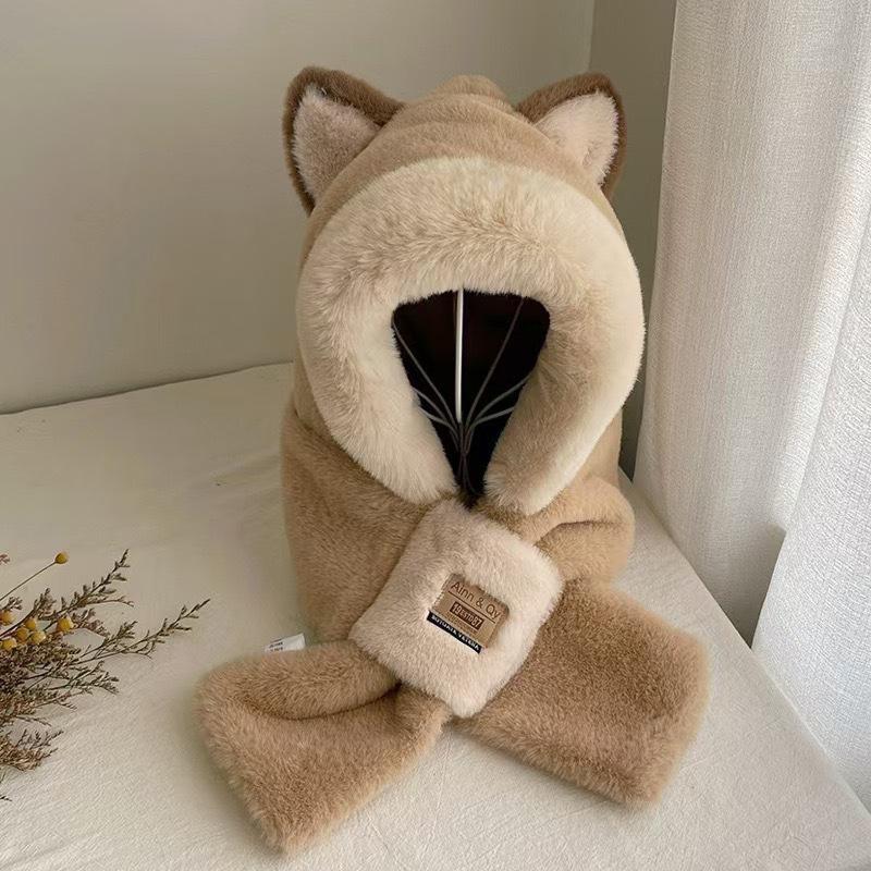 Sombrero de Peluche con Orejas de Conejo y Bufanda Para Mujer Estilo Invierno Lindo Grueso Cálido Protector de Orejas Sombrero Lei Feng