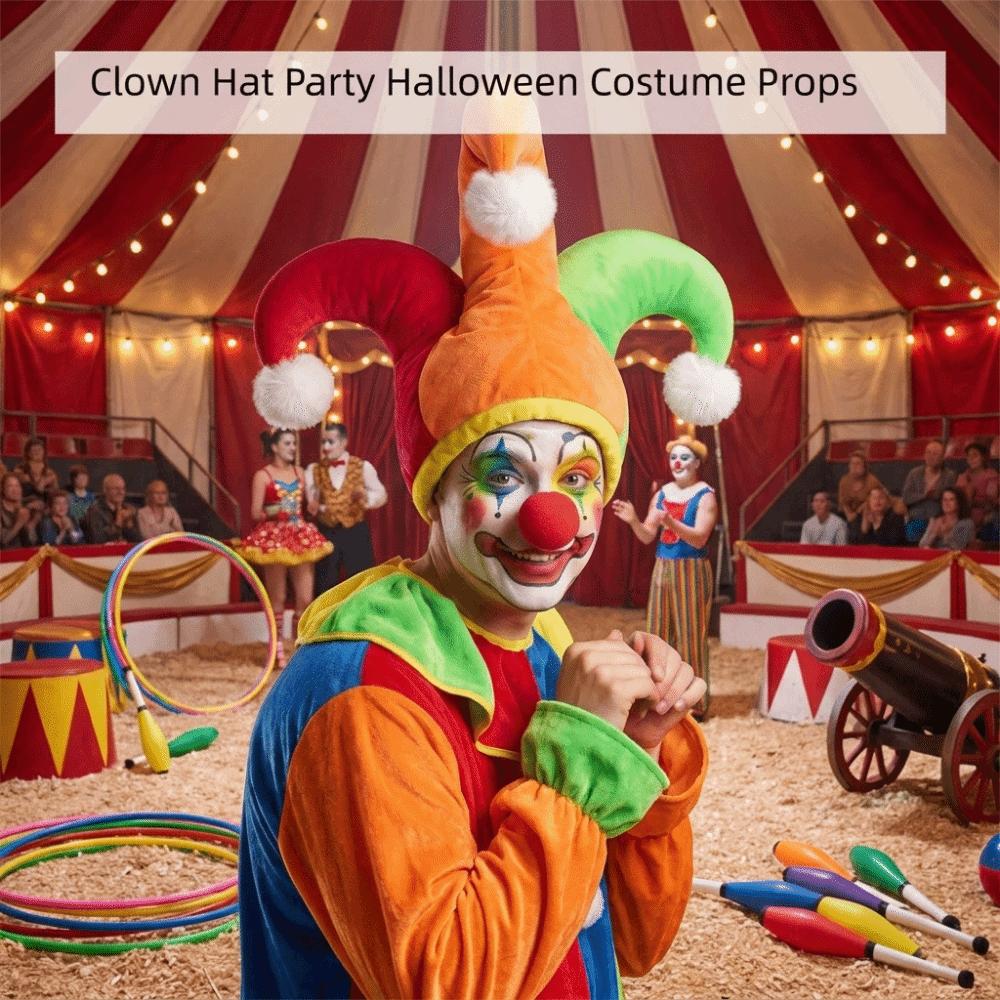 Triple Point Jester Hat with White Pom Poms Joker Hat Mardi Gras Cap Halloween Party Hat Dress Up