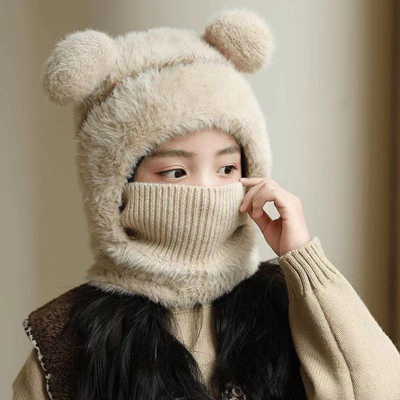 Children's Wool Knitted Hat for Girls and Boys Autumn and Winter Scarf Integrated Hooded Baby Windproof Ear Protection Warm Pullover Hat