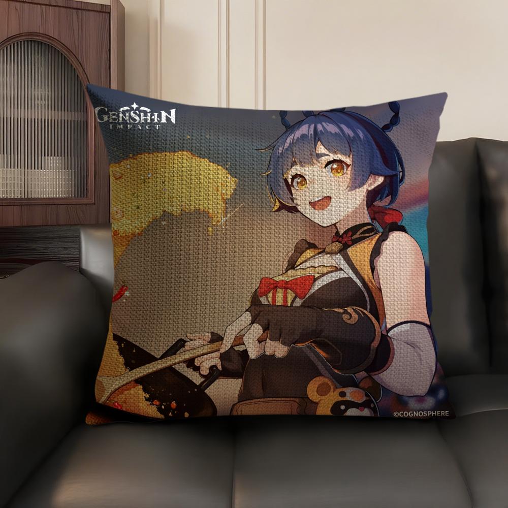 Xiangling Genshin Impact Cushion Cover Natural Linen Organic Fabric DoubleSided Printing Sofa Home Decor Gift Pillow Case