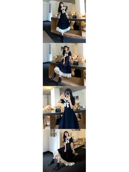 Plus Size Preppy Embroidered Sailor Dress – Tummy-Slimming A-Line Skirt for Curvy Girls