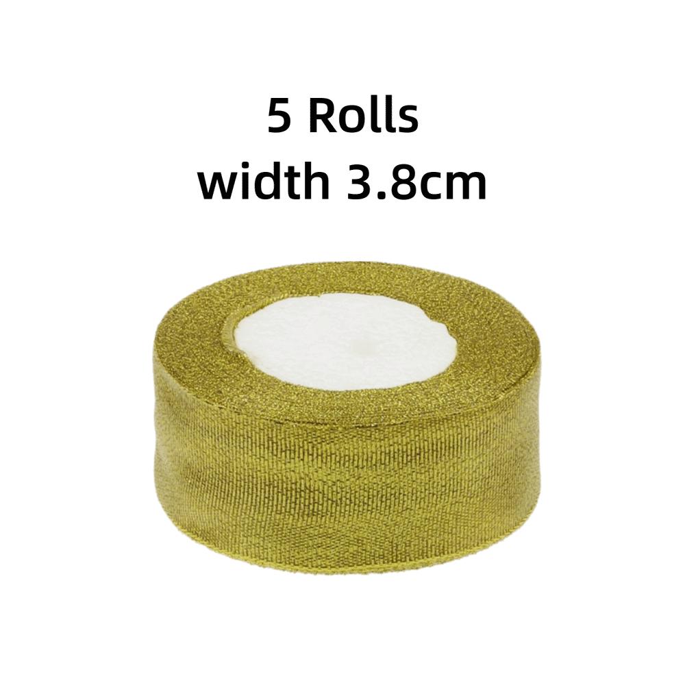DIY 5 Rolls Satin Ribbon Glitter Gold Silver Gift Packaging Ribbon Organza Ribbon Craft Supplies