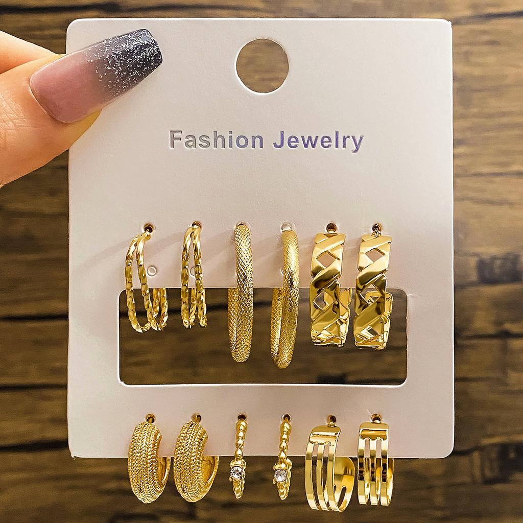 6Pairs Korean Fashion Gold Color Metal Twist Hoop Earrings Set for Women Jewelry Simple Circle Geometric Drop Dangle Earrings