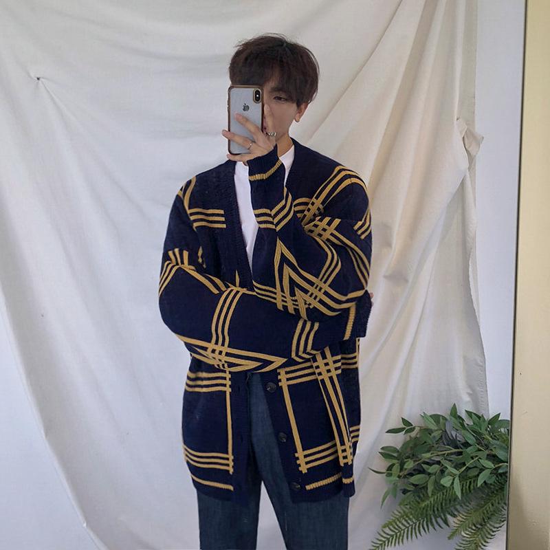 Autumn Men's Korean Trend Loose Knit Cardigan Sweater