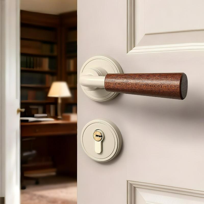 Middle Ancient Style Indoor Door, Walnut Wood Grain Bedroom Door Handle, Door Lock, Room Use, Silent Split Handle Lock