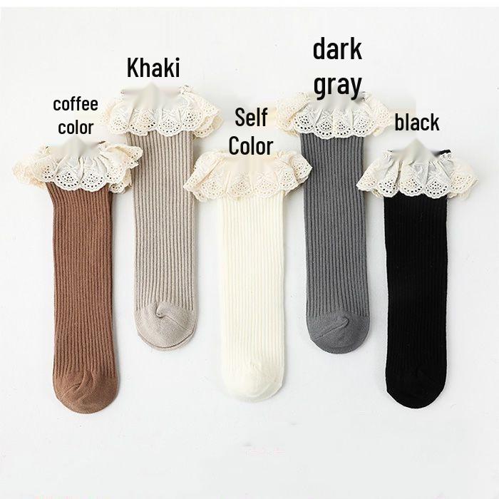 

Spring & Autumn Girls Lace Princess Mid-Calf Socks - Korean Style Cotton for Children S 0-4 years approx. 26cm