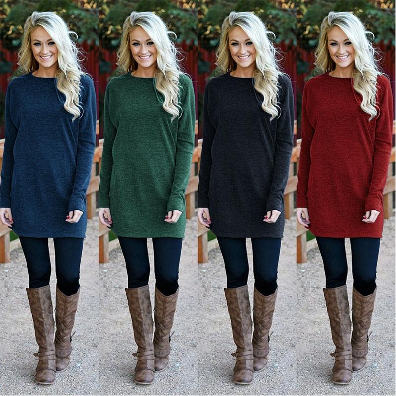 Premium Quality Women Solid Knitted Sweater Dress With Cozy O Neck Design For Autumn And Winter