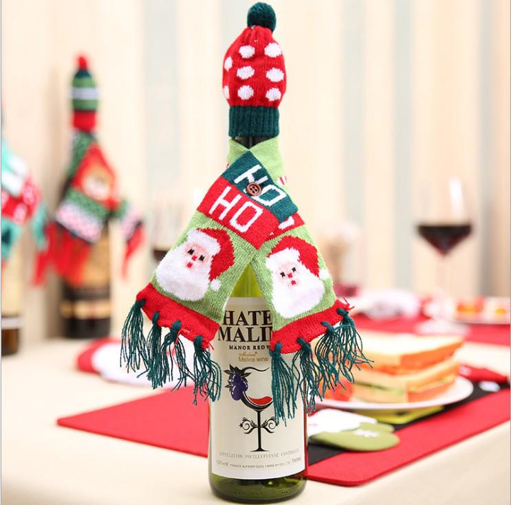 Christmas Wine Bottle Decoration, Christmas Scarf Hat Set, Christmas Wine Bottle Cover