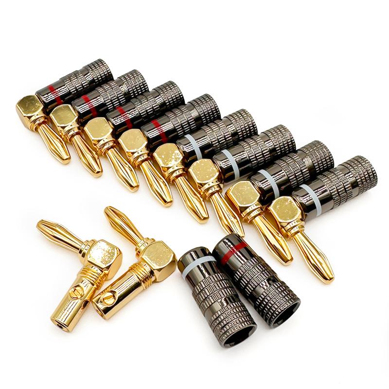 12Pcs 90Degree Banana Plugs 24K Gold Plated Right Angle 4mm Jack Plug Video Audio Adapter Speaker Amplifier Wire Cable Connector