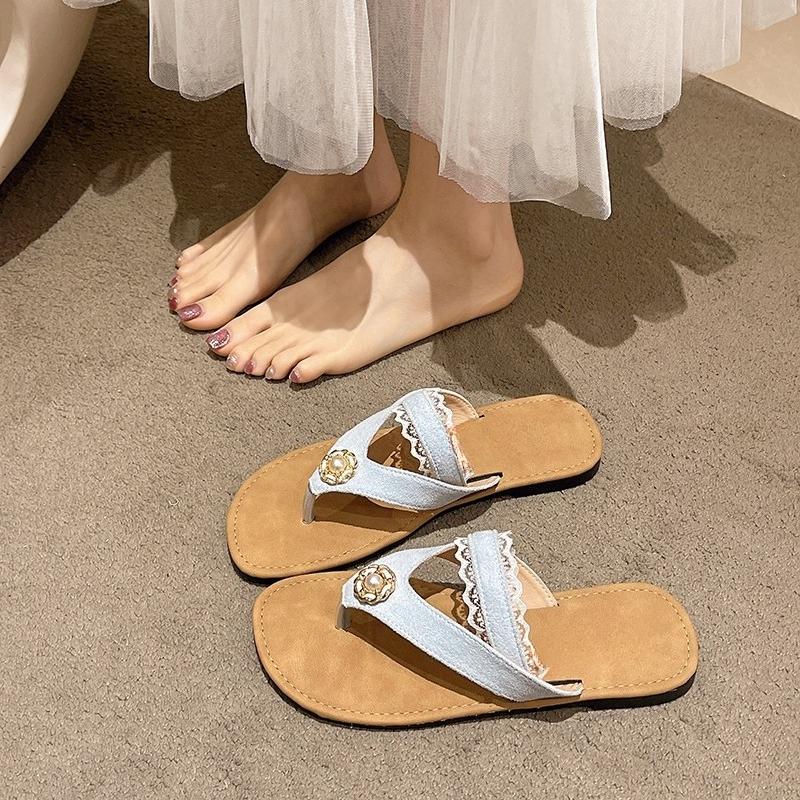 Mode Rétro explosif tongs plates pour femmes été porter nouveau bout rond entre-doigt semelle souple antidérapante cool mopping