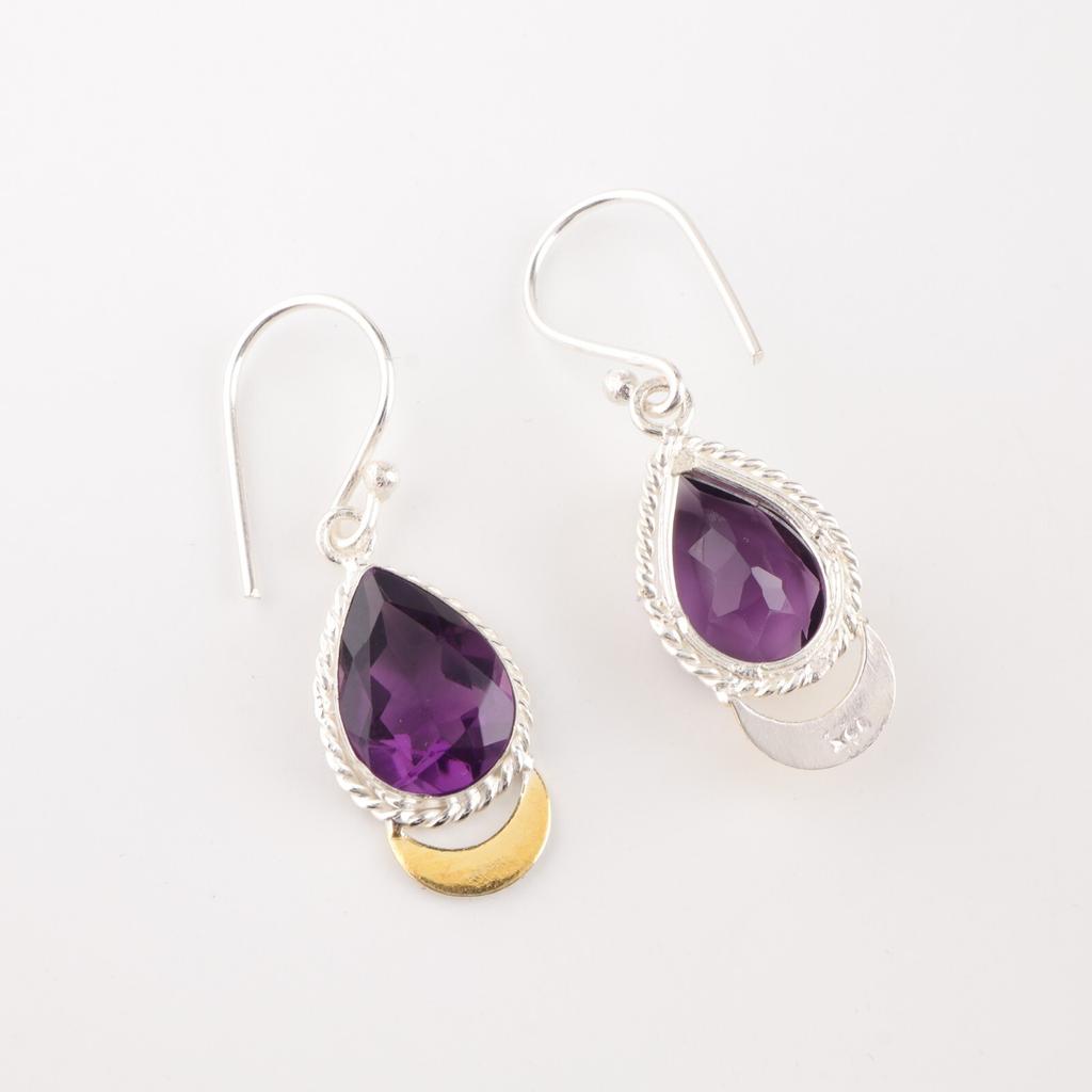 Amethyst Gemstone 925 Sterling Silver Jewelry Handmade Partywear Earrings 1.5" EE-162-4