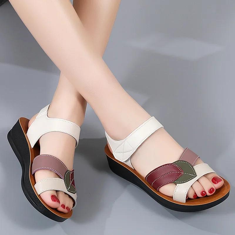 Fashion 2025 Big Size Casual Soft Breathable PU Sandals Shoes For Women Wedges Platform Chaussure Femme Ladies  Zapatos Mujer