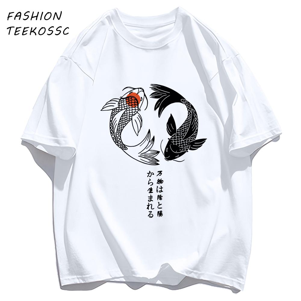 Two Koi Fish Swimming In Watermen T Shirts AllMatch Soft Short Sleev Fashion Summer Basics TShirt Unisex Cotton Loose Top