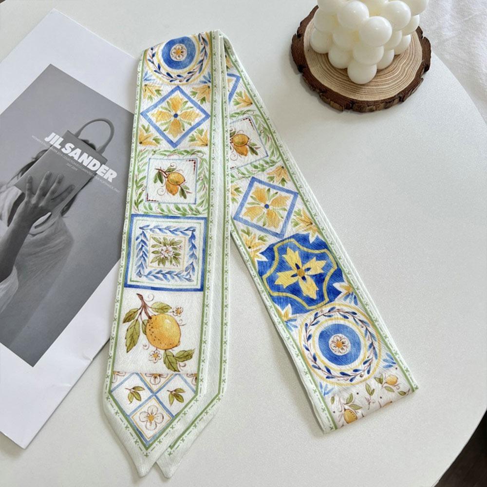 Long Thin Satin Silk Ribbon Scarf Fresh Floral Bag Strap Trendy Hair Tie  for Women