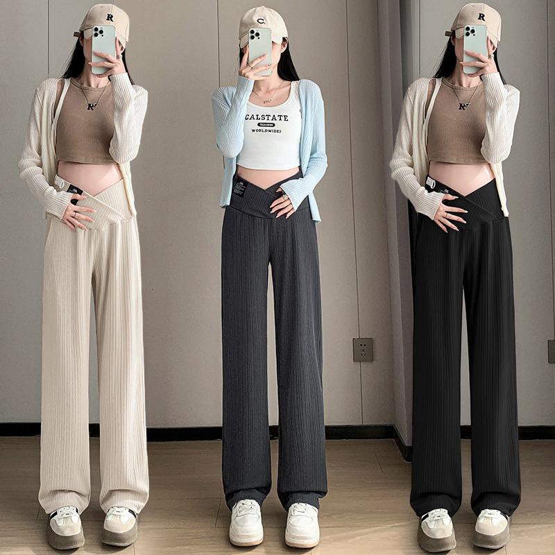 #Maternity pants casual pants ice silk spring and summer drawstring straight pants loose wide leg pants maternity wear