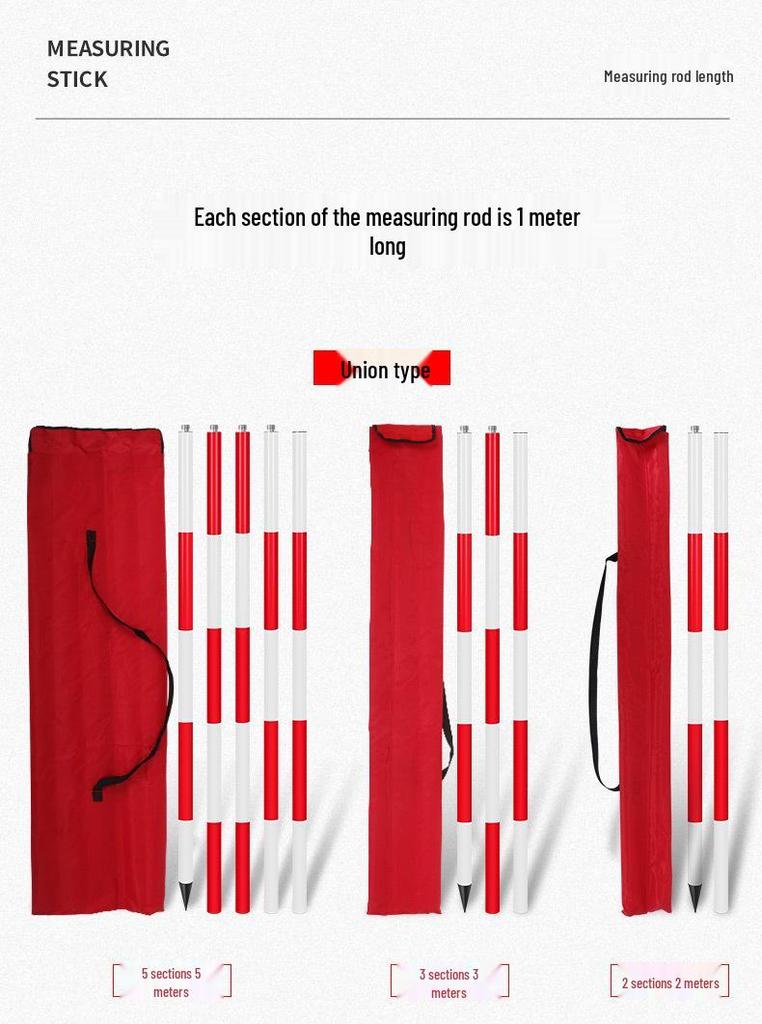Benchmark Aluminum Alloy Measurement Pole: Thickened, Red and White Scale, Available In 2m, 3m, and 5m Lengths for Engineering Surveying.