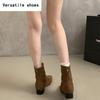 Vintage Square Toe Women Ankle Boots Fashion Elegant Soft Leather Shoes Autumn Thick Heel Laides Modern Short Booties