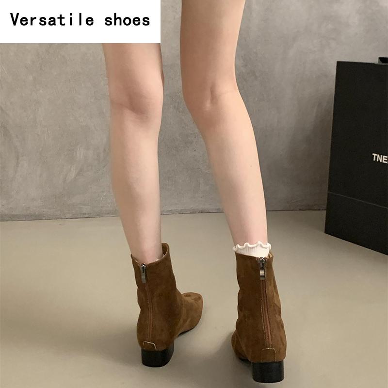 Vintage Square Toe Women Ankle Boots Fashion Elegant Soft Leather Shoes Autumn Thick Heel Laides Modern Short Booties